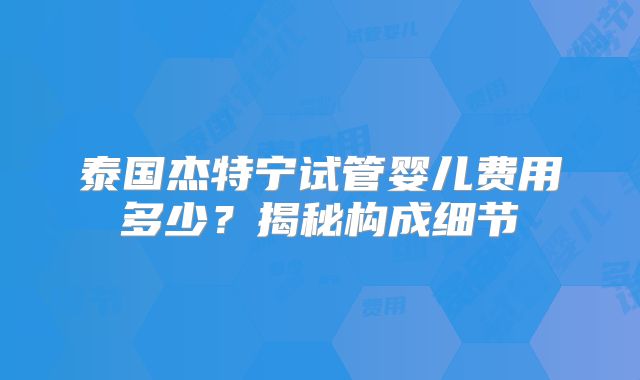 泰国杰特宁试管婴儿费用多少?揭秘构成细节