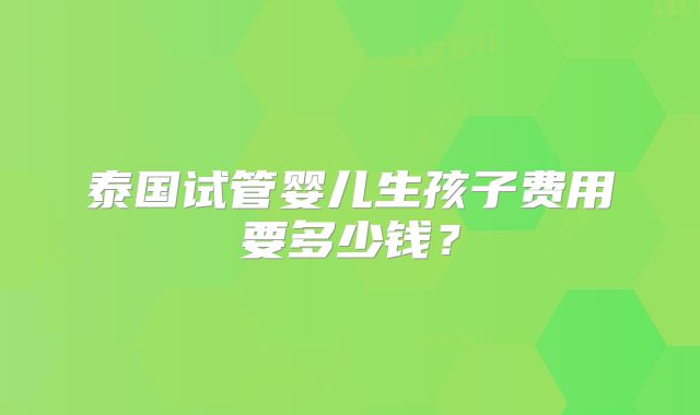 泰国试管婴儿生孩子费用要多少钱？