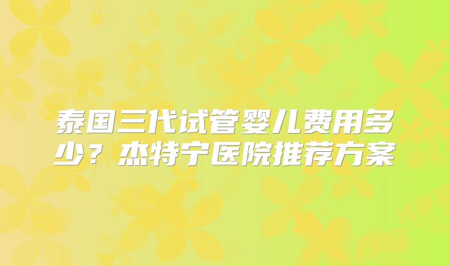 泰国三代试管婴儿费用多少？杰特宁医院推荐方案