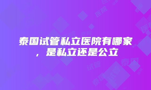 泰国试管私立医院有哪家,是私立还是公立