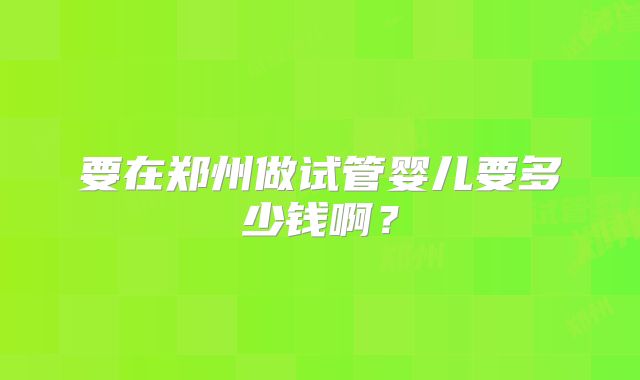 要在郑州做试管婴儿要多少钱啊？