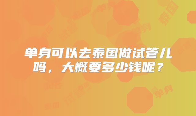 单身可以去泰国做试管儿吗，大概要多少钱呢？