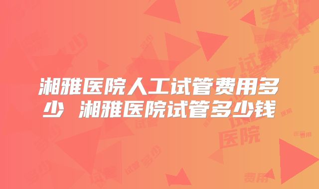湘雅医院人工试管费用多少 湘雅医院试管多少钱