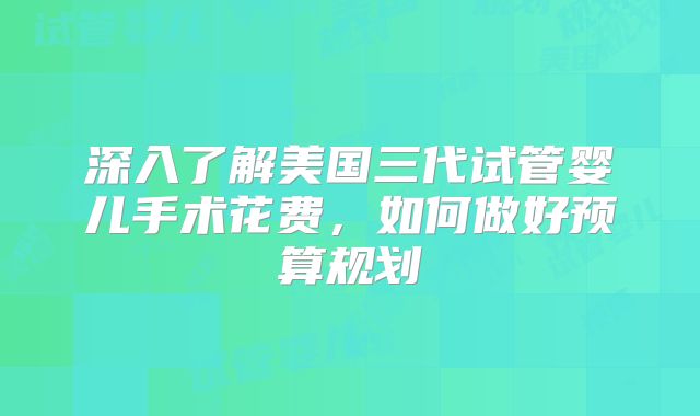 深入了解美国三代试管婴儿手术花费，如何做好预算规划