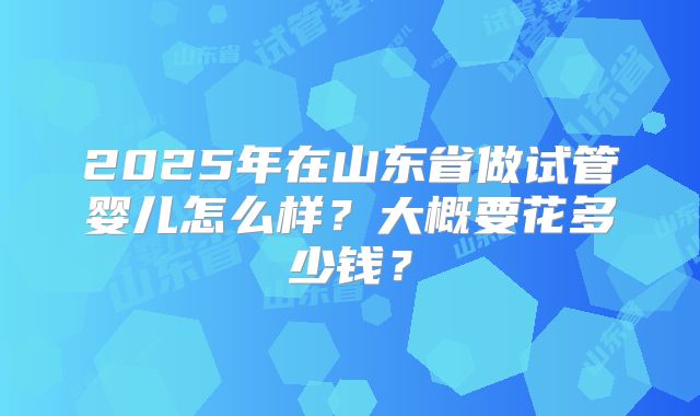 2025年在山东省做试管婴儿怎么样？大概要花多少钱？