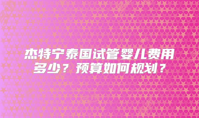 杰特宁泰国试管婴儿费用多少?预算如何规划?