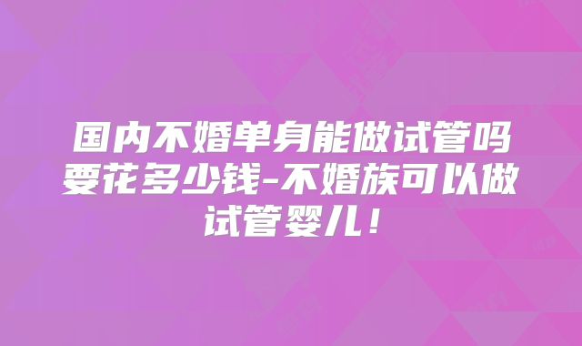 国内不婚单身能做试管吗要花多少钱-不婚族可以做试管婴儿！