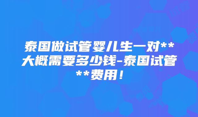 泰国做试管婴儿生一对**大概需要多少钱-泰国试管**费用!