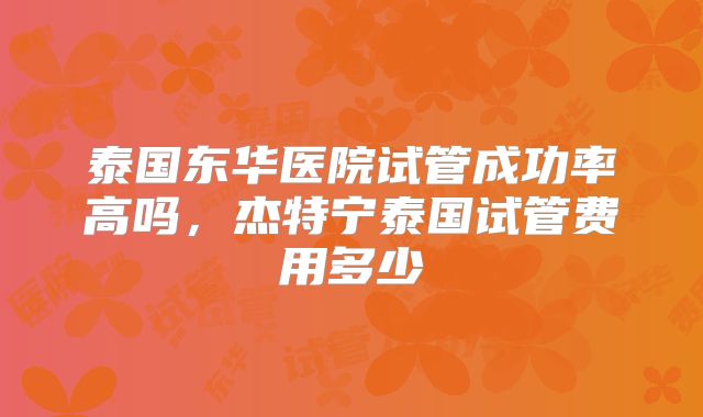 泰国东华医院试管成功率高吗，杰特宁泰国试管费用多少