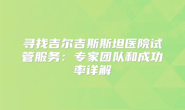 寻找吉尔吉斯斯坦医院试管服务:专家团队和成功率详解