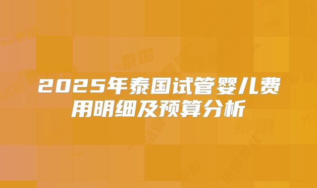 2025年泰国试管婴儿费用明细及预算分析