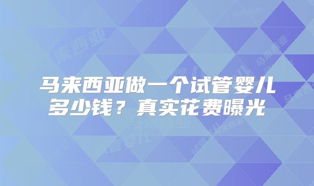 马来西亚做一个试管婴儿多少钱？真实花费曝光