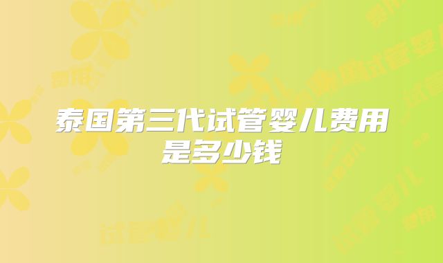泰国第三代试管婴儿费用是多少钱