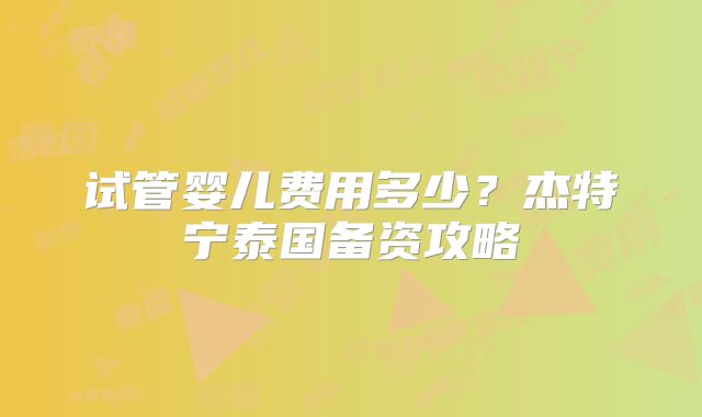试管婴儿费用多少？杰特宁泰国备资攻略