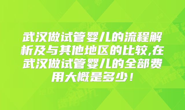 武汉做试管婴儿的流程解析及与其他地区的比较,在武汉做试管婴儿的全部费用大概是多少！