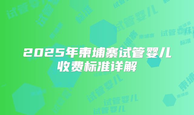 2025年柬埔寨试管婴儿收费标准详解