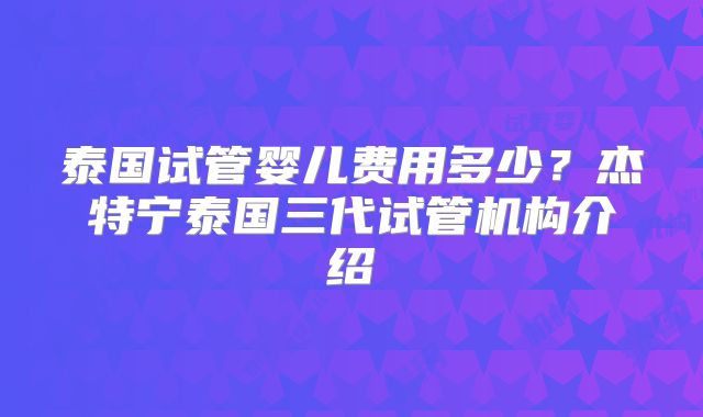 泰国试管婴儿费用多少?杰特宁泰国三代试管机构介绍