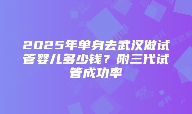 2025年单身去武汉做试管婴儿多少钱?附三代试管成功率