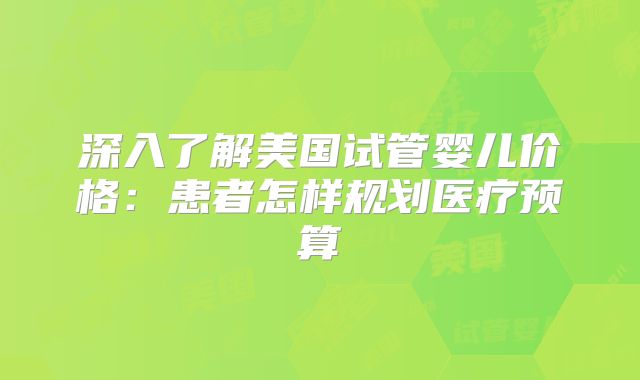 深入了解美国试管婴儿价格:患者怎样规划医疗预算
