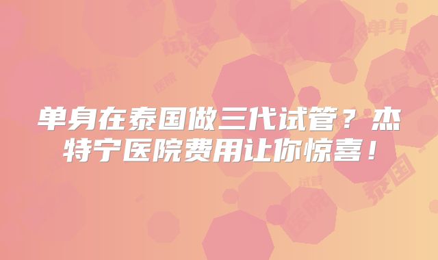 单身在泰国做三代试管？杰特宁医院费用让你惊喜！