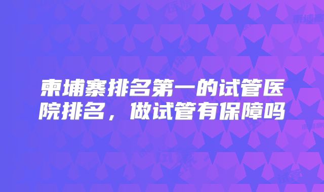 柬埔寨排名第一的试管医院排名，做试管有保障吗