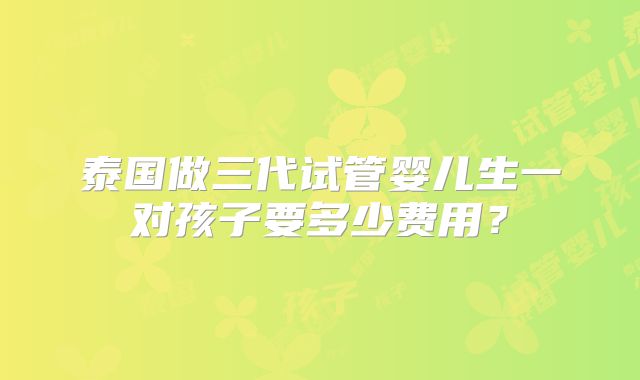 泰国做三代试管婴儿生一对孩子要多少费用？