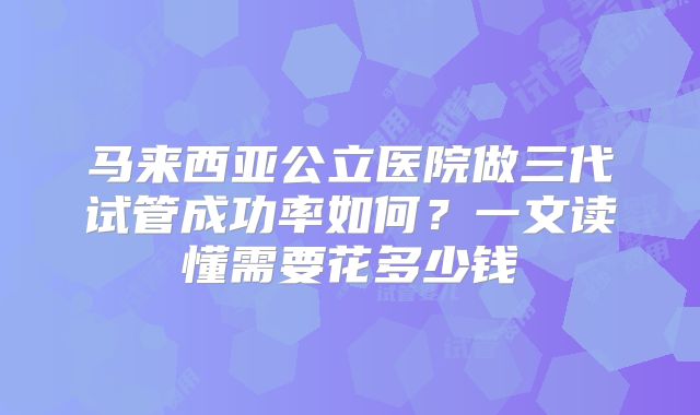 马来西亚公立医院做三代试管成功率如何？一文读懂需要花多少钱
