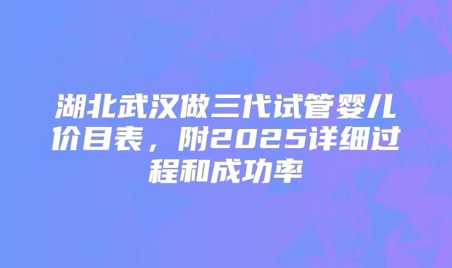 湖北武汉做三代试管婴儿价目表,附2025详细过程和成功率