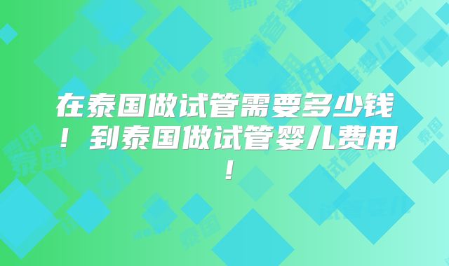 在泰国做试管需要多少钱！到泰国做试管婴儿费用！