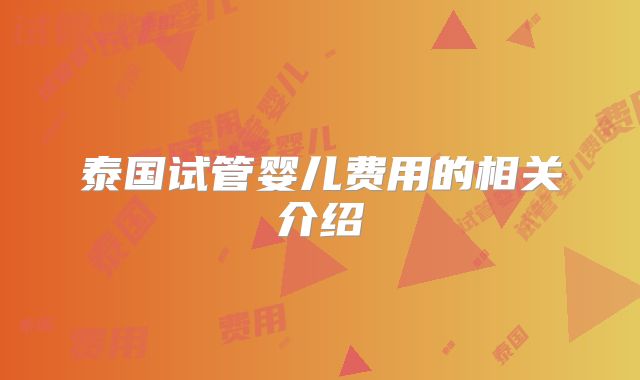 泰国试管婴儿费用的相关介绍