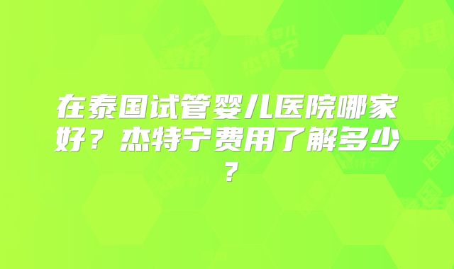 在泰国试管婴儿医院哪家好?杰特宁费用了解多少?