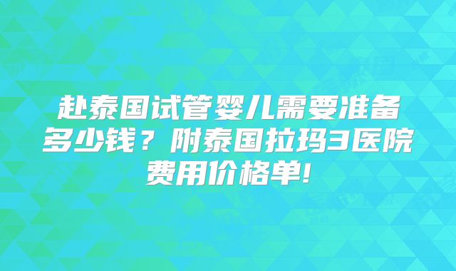 赴泰国试管婴儿需要准备多少钱?附泰国拉玛3医院费用价格单!