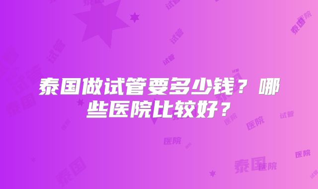 泰国做试管要多少钱？哪些医院比较好？