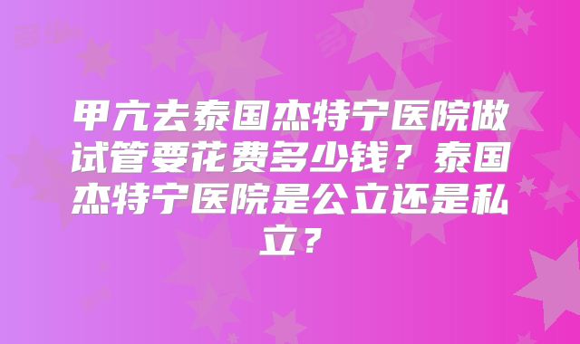 甲亢去泰国杰特宁医院做试管要花费多少钱?泰国杰特宁医院是公立还是私立?
