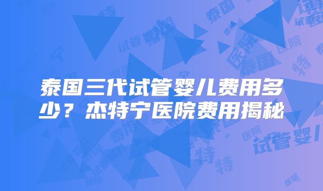 泰国三代试管婴儿费用多少?杰特宁医院费用揭秘