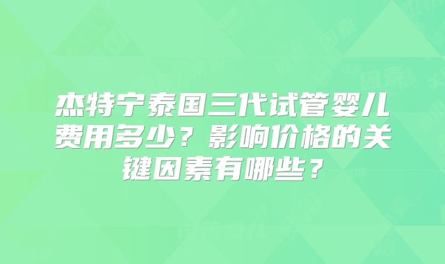 杰特宁泰国三代试管婴儿费用多少?影响价格的关键因素有哪些?