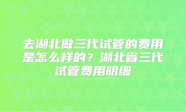 去湖北做三代试管的费用是怎么样的？湖北省三代试管费用明细