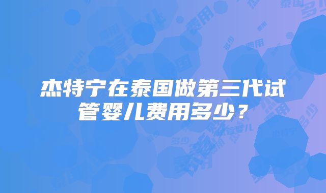 杰特宁在泰国做第三代试管婴儿费用多少?