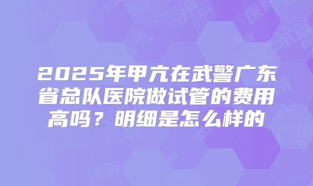 2025年甲亢在武警广东省总队医院做试管的费用高吗?明细是怎么样的