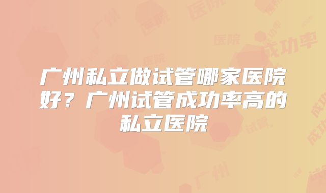 广州私立做试管哪家医院好？广州试管成功率高的私立医院