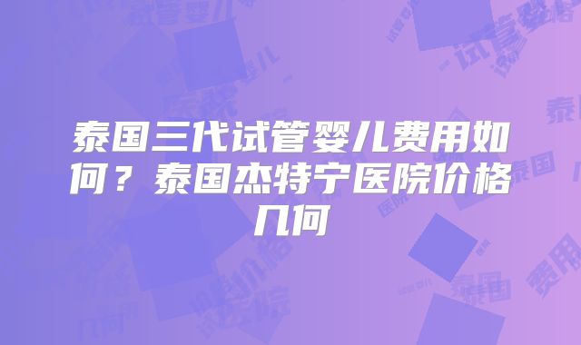 泰国三代试管婴儿费用如何？泰国杰特宁医院价格几何