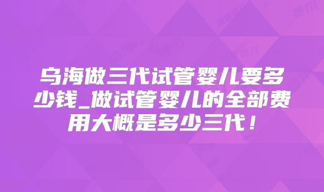 乌海做三代试管婴儿要多少钱_做试管婴儿的全部费用大概是多少三代！