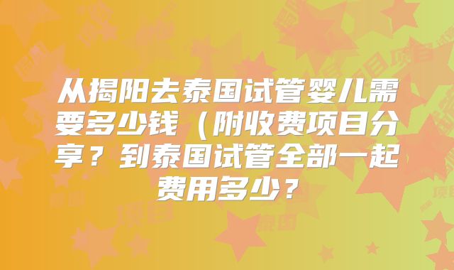 从揭阳去泰国试管婴儿需要多少钱（附收费项目分享？到泰国试管全部一起费用多少？