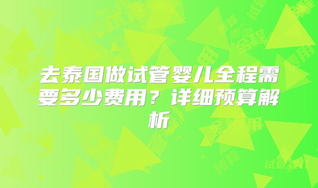 去泰国做试管婴儿全程需要多少费用？详细预算解析
