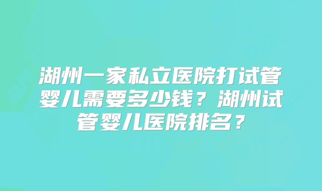湖州一家私立医院打试管婴儿需要多少钱？湖州试管婴儿医院排名？