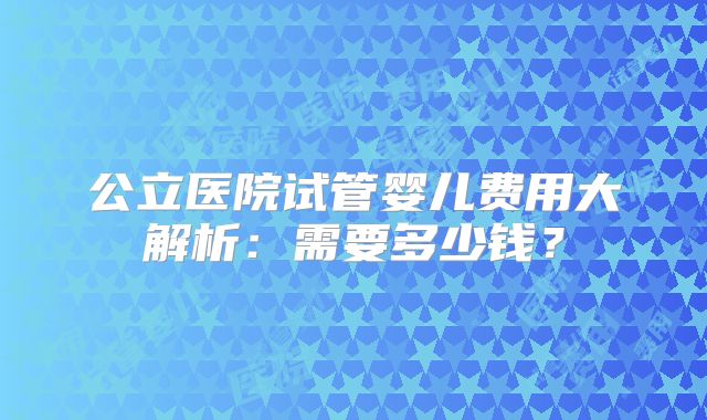 公立医院试管婴儿费用大解析：需要多少钱？