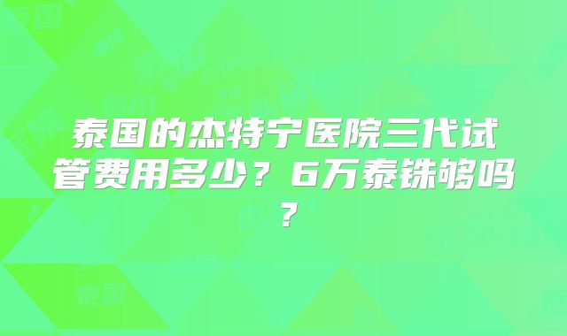 泰国的杰特宁医院三代试管费用多少？6万泰铢够吗？