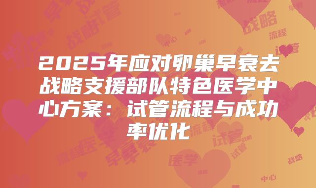 2025年应对卵巢早衰去战略支援部队特色医学中心方案:试管流程与成功率优化