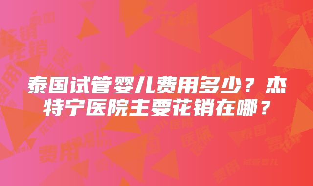 泰国试管婴儿费用多少?杰特宁医院主要花销在哪?