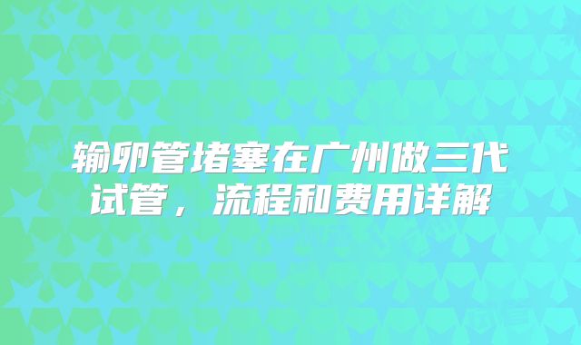 输卵管堵塞在广州做三代试管,流程和费用详解